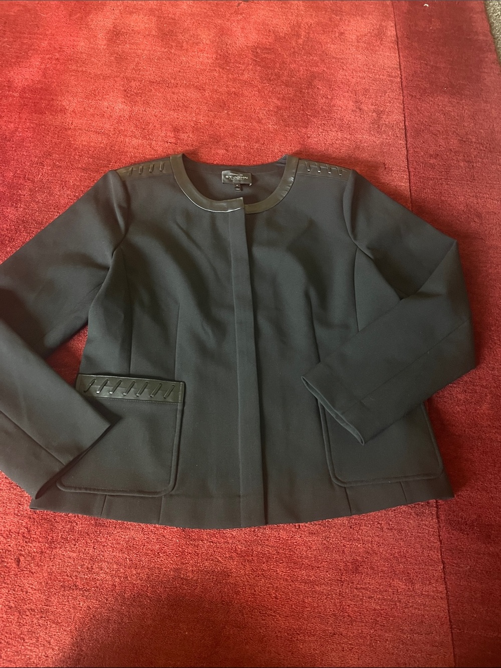 St. John Tailored Black Collarless Embellished Jacket